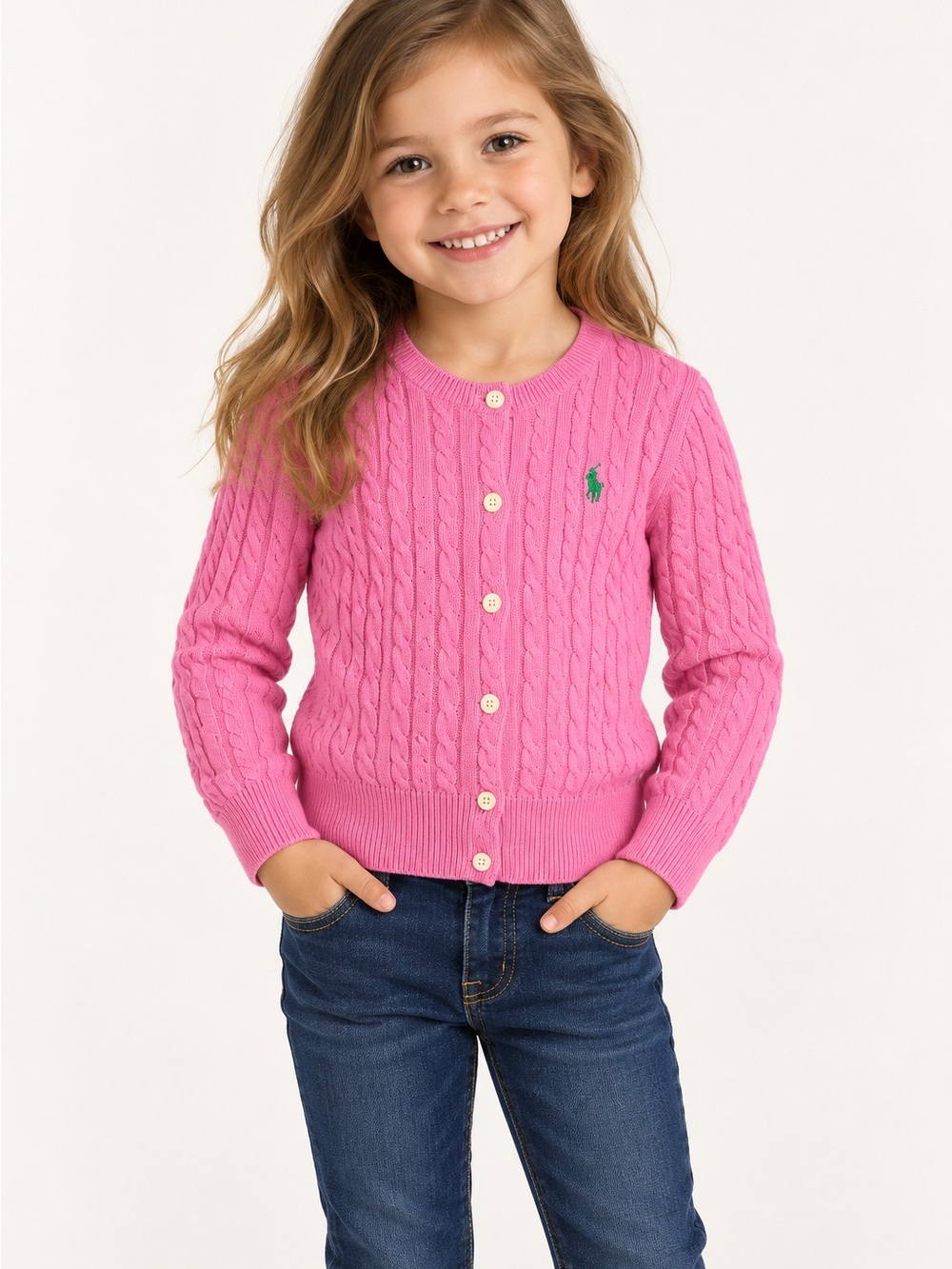 Polo Ralph Lauren Girls Pink Cable Knit Cardigan – Size 5